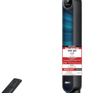 Dreo 20dB Leiser Turmventilator. 10 m Wurfweite 4 Geschwindigstufen 4 Modi 8 Std. Timer 90° oszillierende Ventilator mit Kühlung Fernbedienung für Schlafzimmer. Nomad One. Schwarz