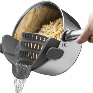 Strainer. Clip On Silicone Colander. Fits All Pots and Bowls - Grey